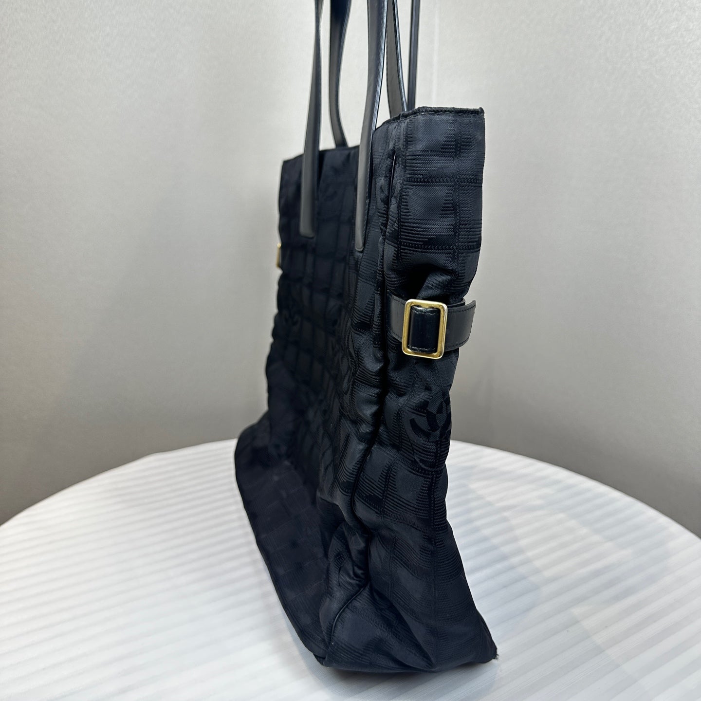 Chanel New Travel Line Ice Grid Black Nylon Shoulder Tote Bag