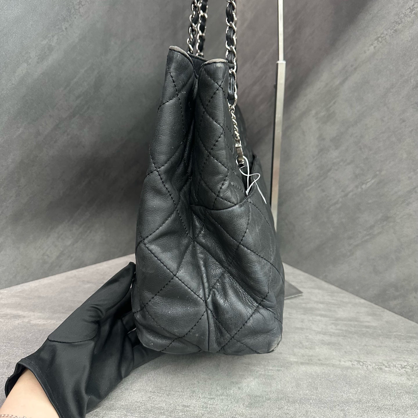 Chanel Quilted Tote Bag, Laser Marked 14th Batch, Black Cowhide Silver Shoulder Bag