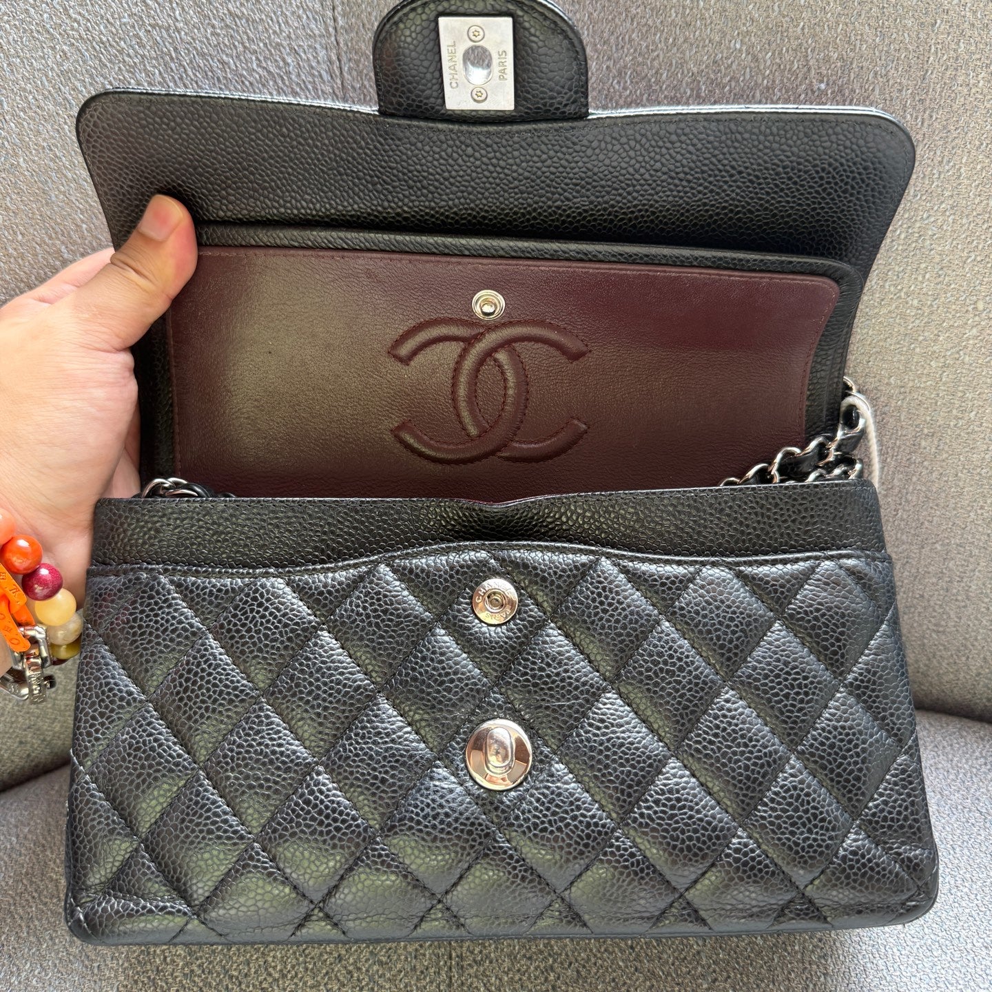 Chanel CF Small, Black and Silver Caviar Leather, Microchip Version