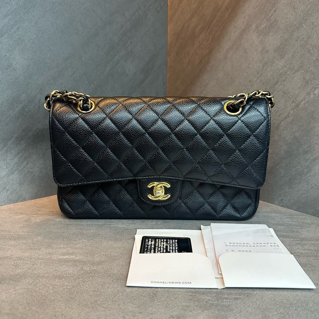 Chanel CF medium size black gold lychee leather chain bag, 25 pieces with card and ticket