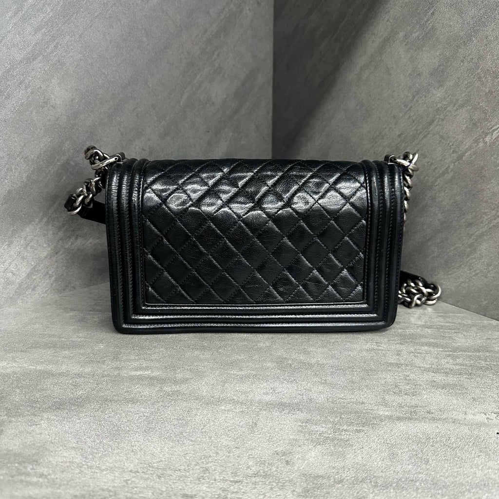 Chanel leboy Medium Black Silver Calfskin Chain Bag, 18-series