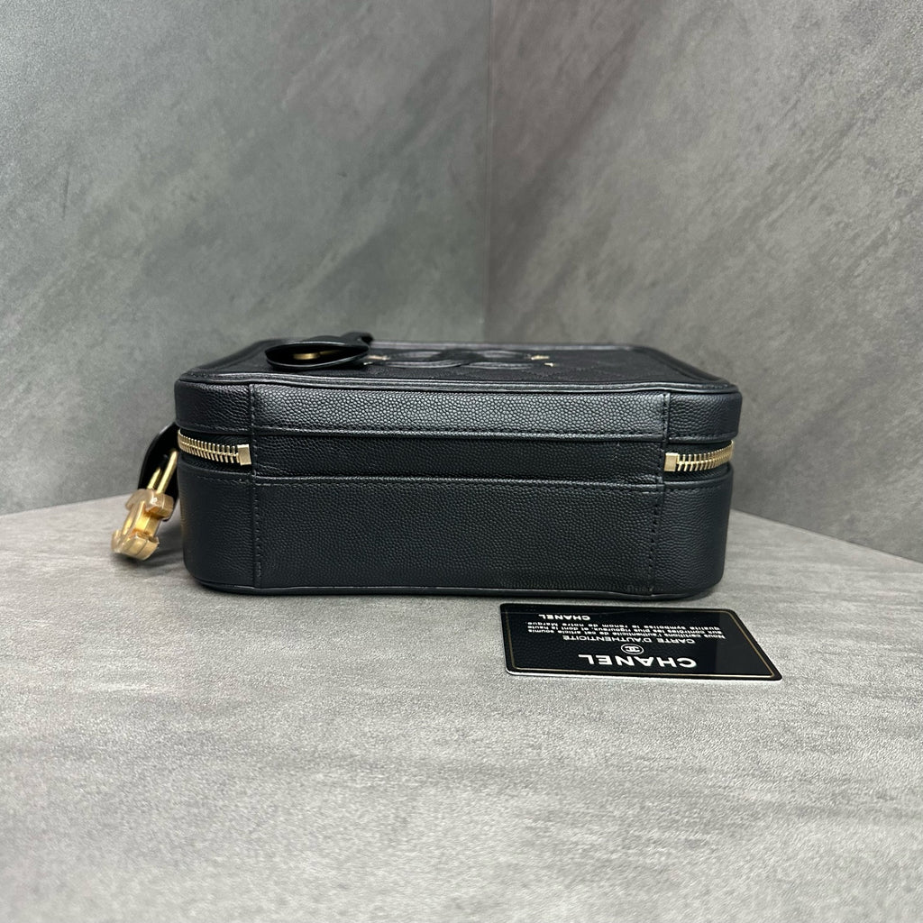 Chanel Vanity Case Black Quilted Camera Bag with Gold Hardware Medium 25 Opening with Card