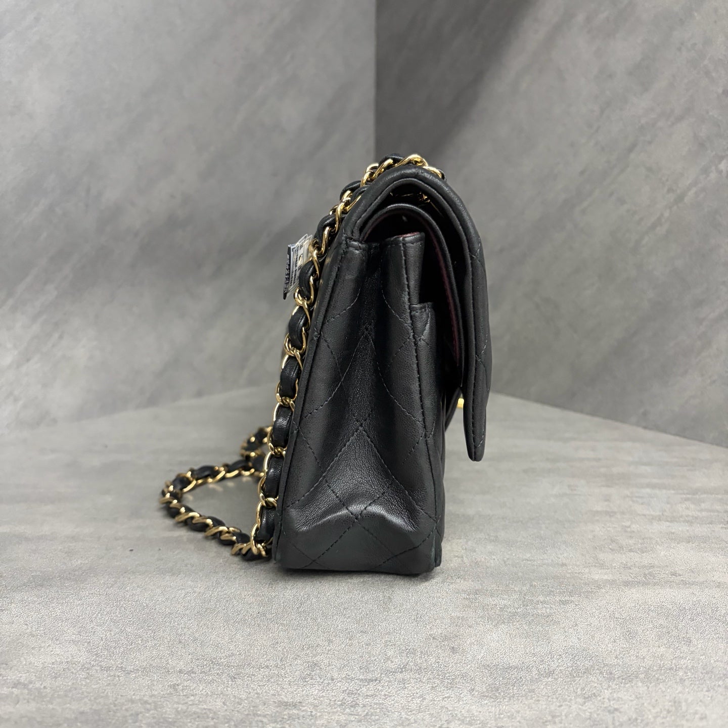 Chanel CF Medium Black Gold Lambskin, 14-series with card, structured shape, clean interior, in stock at a great price