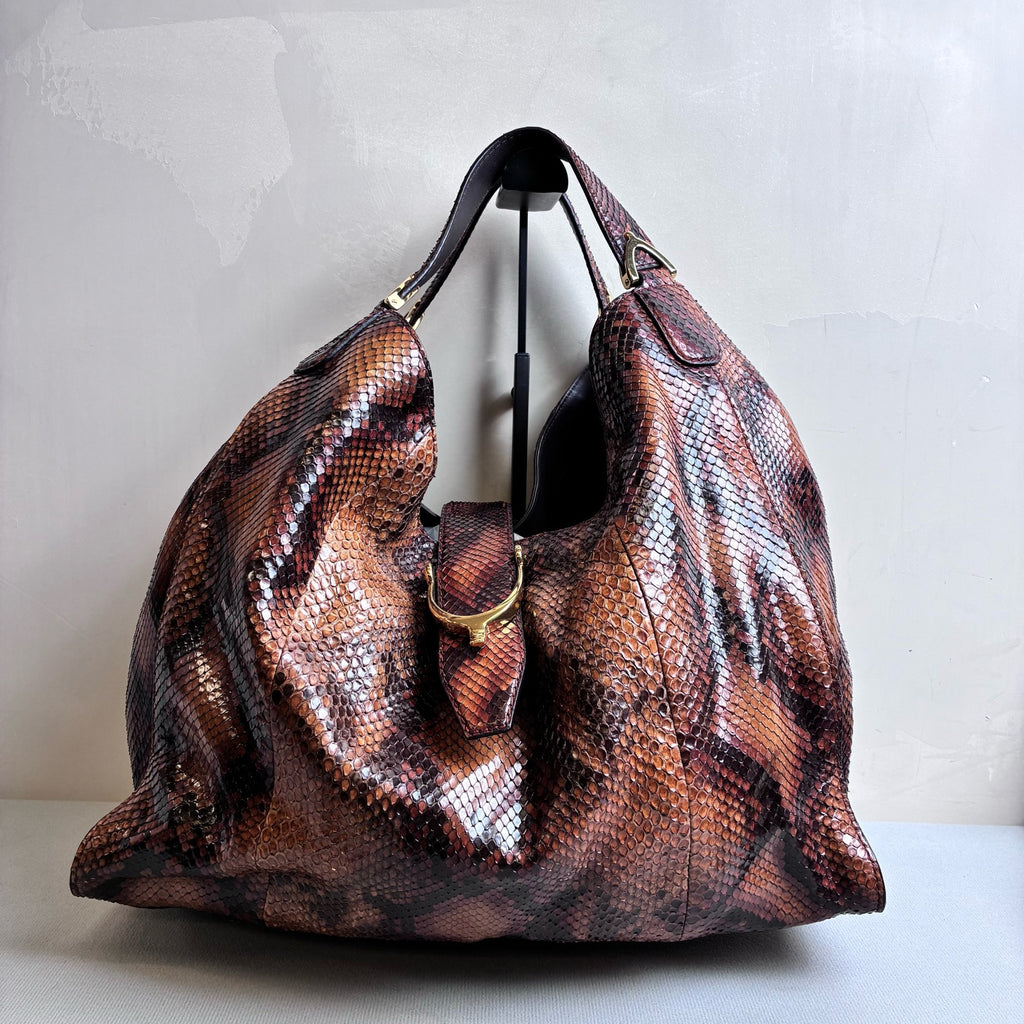 Gucci 99% New Snake Leather Underarm Shoulder Tote Bag Limited Edition Brown Size 42*38
