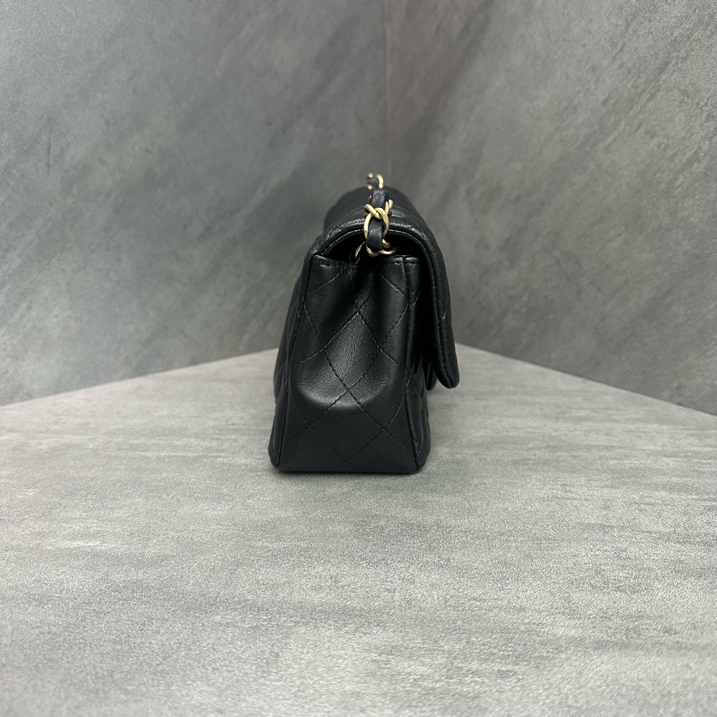 Chanel CF Mini Black Gold Lambskin Chain Bag 27 Opening, Structured Shape, Clean Interior
