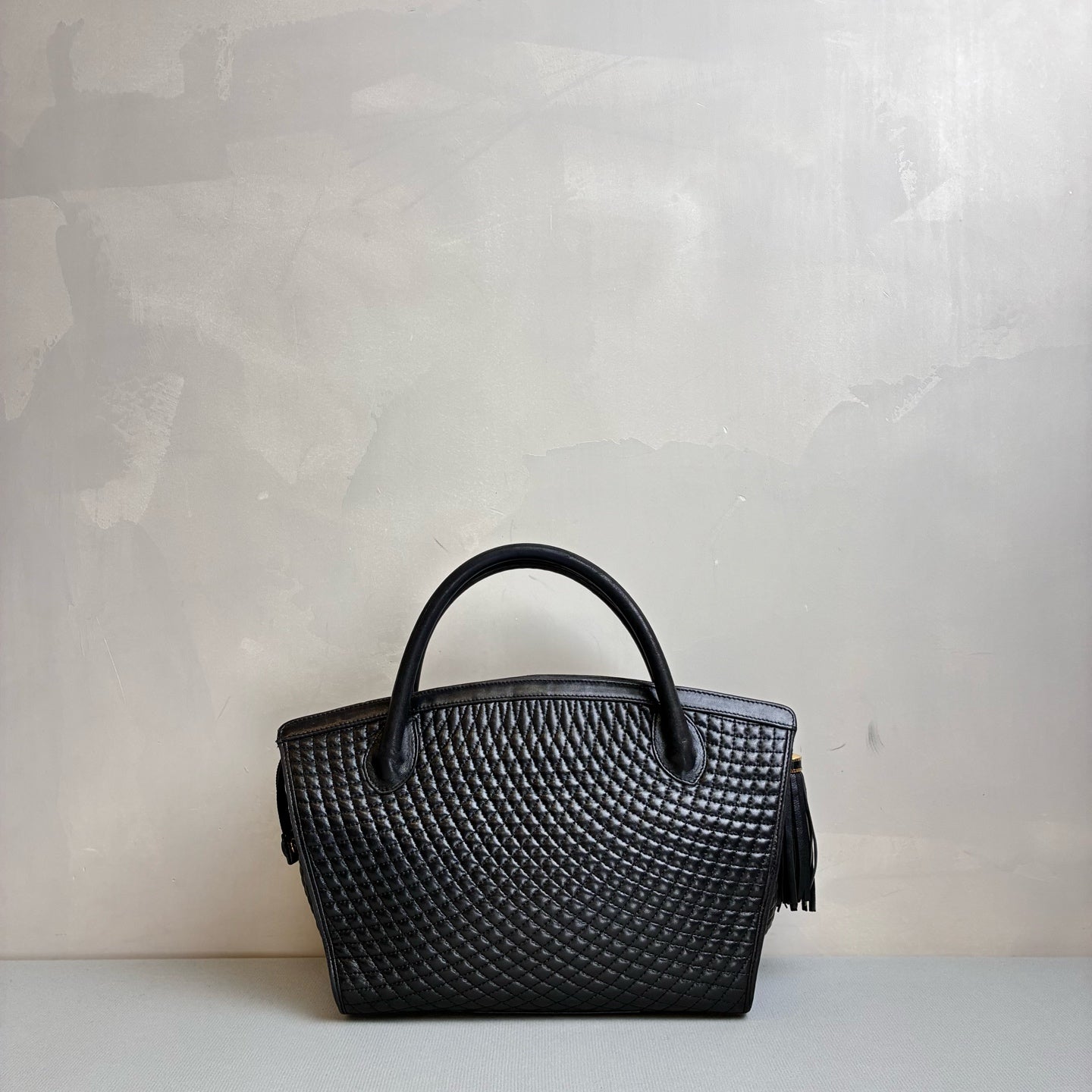 BALLY Black Gold Diamond Pattern Handbag Like New Size: Width at Top 34 cm, Width at Bottom 25 cm, Height 21 cm