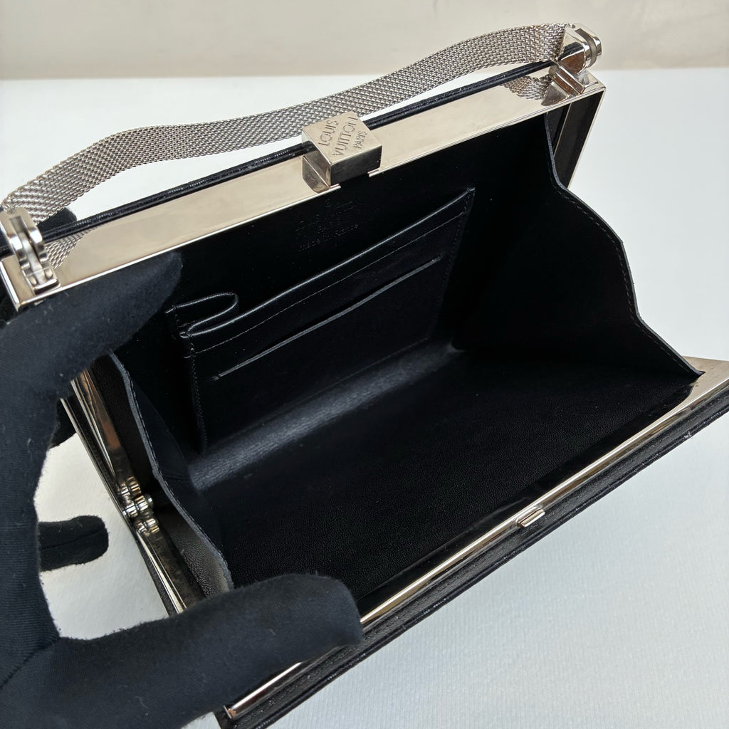 LV/Louis Vuitton Millennium Black Satin Evening Bag 2001 Handbag 99% New Size 17*2*13