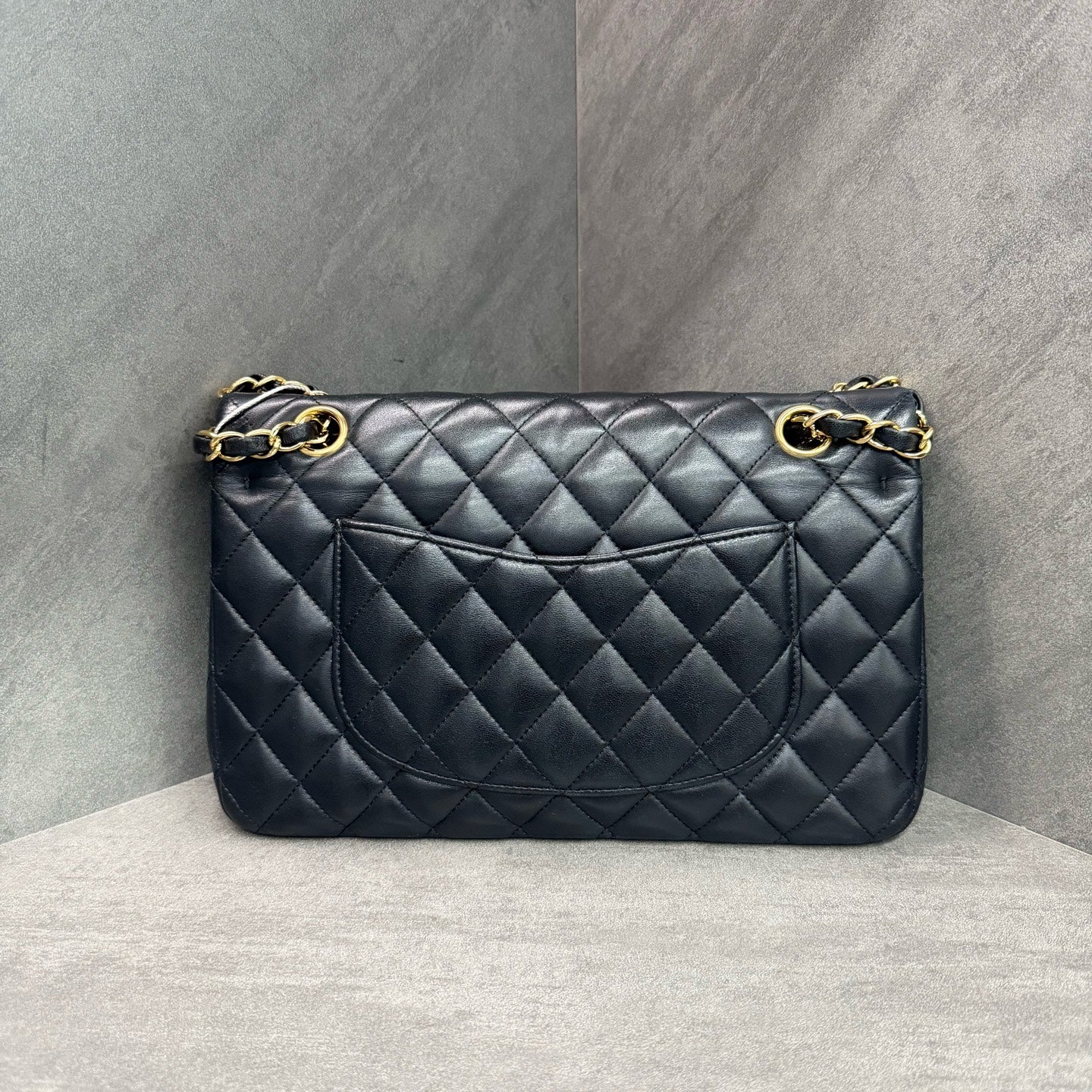 Chanel CF Medium Black and Gold Lambskin Chain Bag 28 with Card