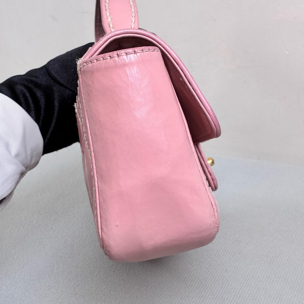 Chanel Mini Kelly Handbag Pink Gold Hardware Classic Mini Size with Outside Stitching Dimensions 19*12