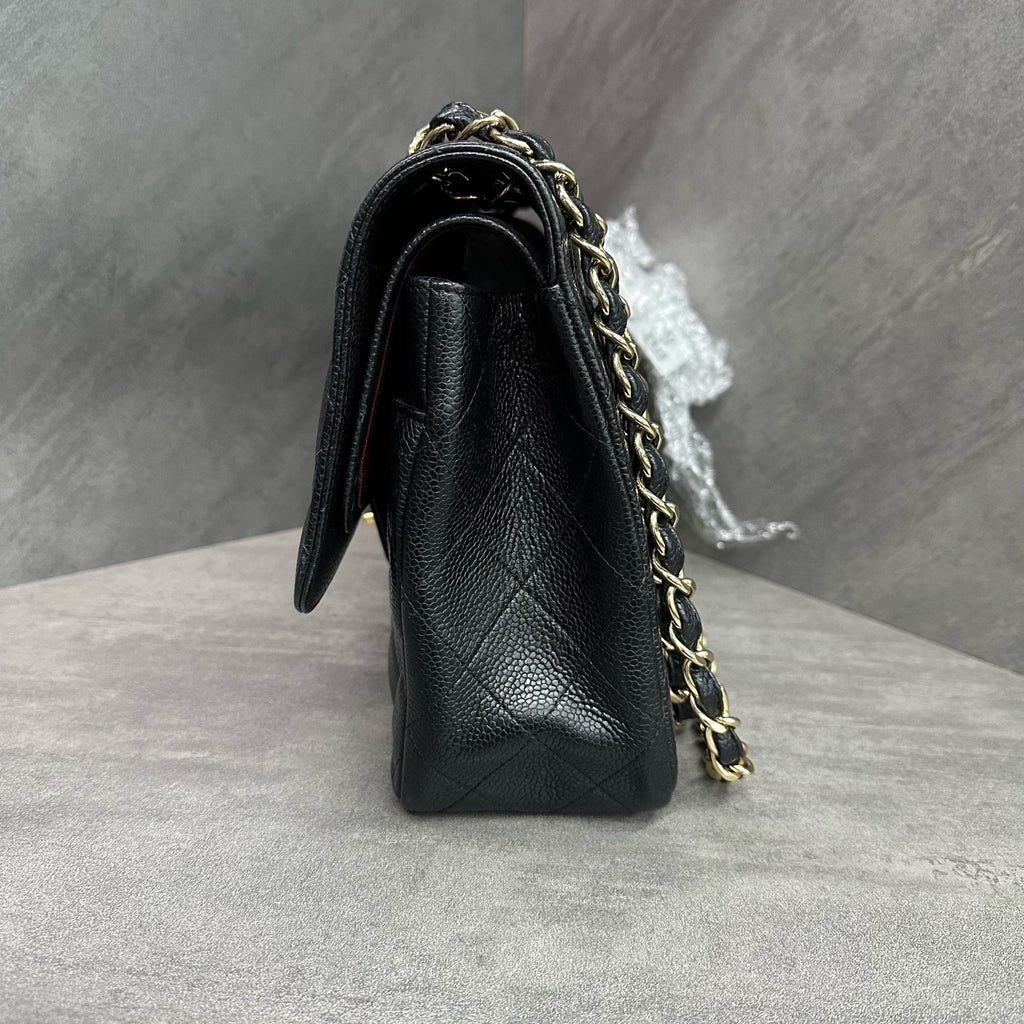 Chanel CF Jumbo Black Gold Lambskin Chain Bag 18 Series, Structured Shape, Clean Interior