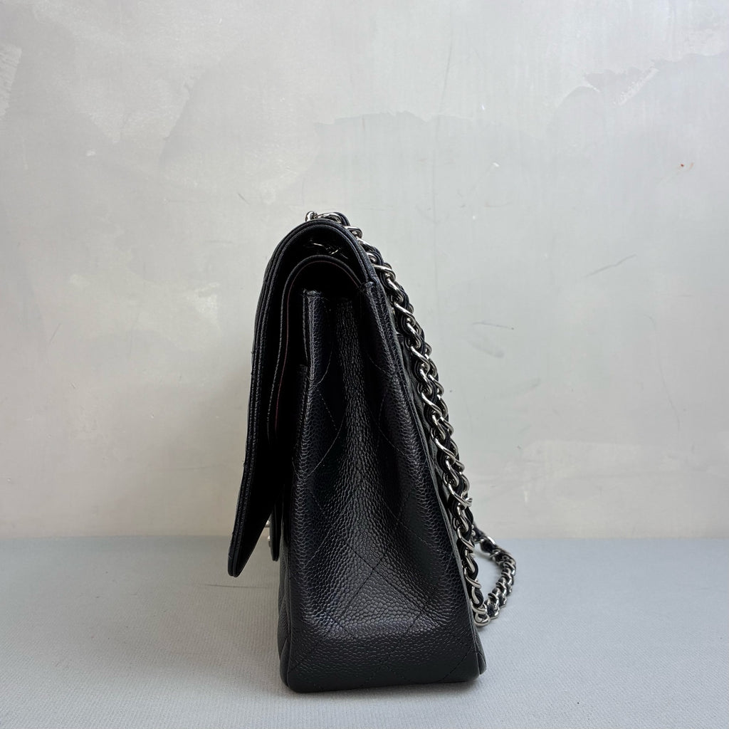 Chanel 99% New CF Maxi 23 Open Black and Silver Litchi Leather Chain Bag Size 33*23