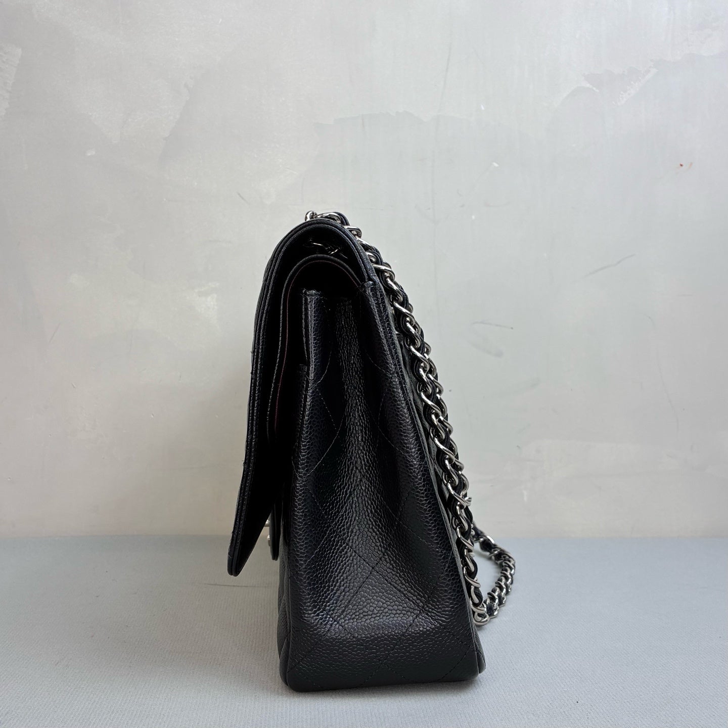 Chanel 99% New CF Maxi 23 Open Black and Silver Litchi Leather Chain Bag Size 33*23