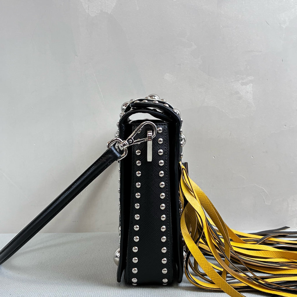 Prada 99% New Color-blocking Fringe Studded Single-shoulder Crossbody Bag Two Replacement Shoulder Straps Cowhide Size 19*18