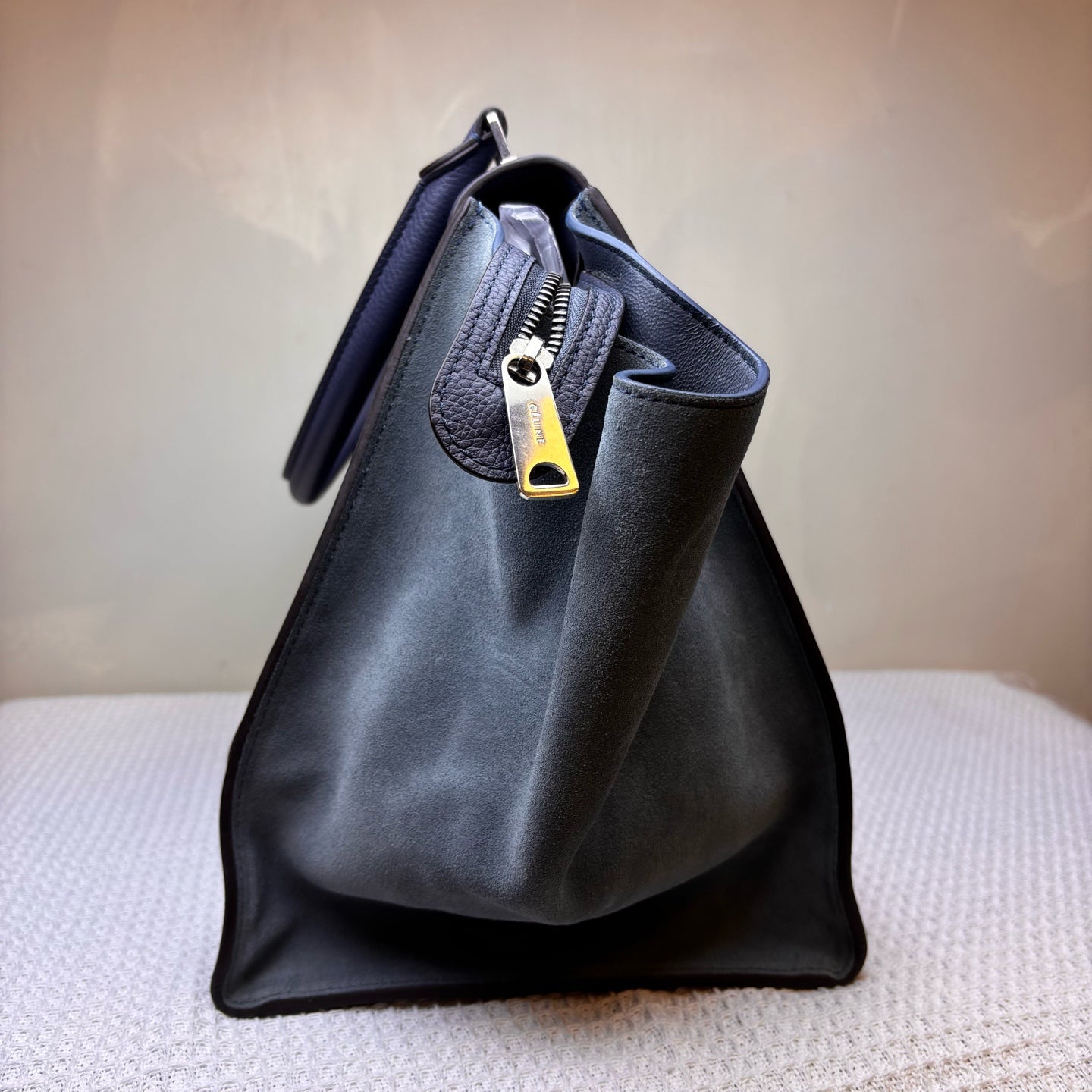 Celine Trapeze Swing Bag (98 New) Navy Blue Leather Mixed Suede Size 34*29