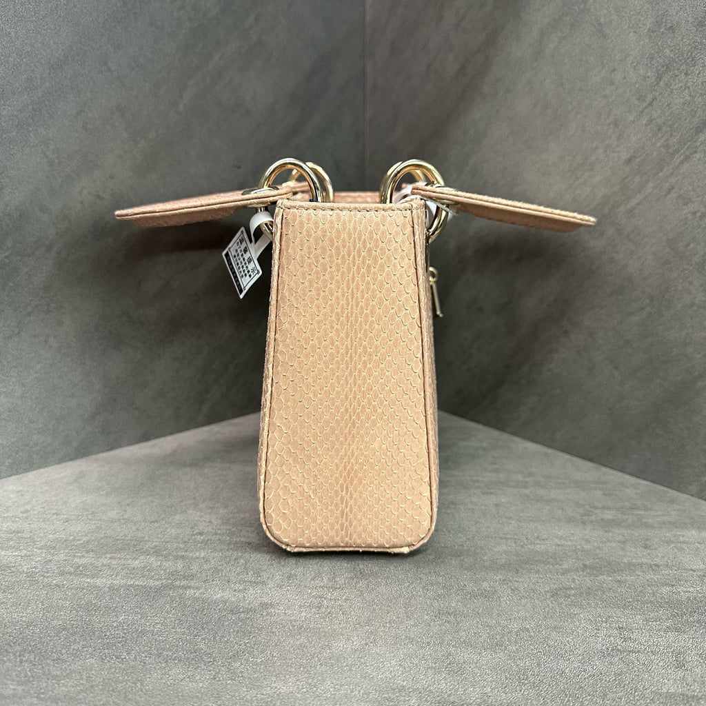 Dior Beige Tea Color Gold Buckle Python Lady Dior Bag Rare Leather 22 Year Code Structured Design Clean Interior In Stock Good Price