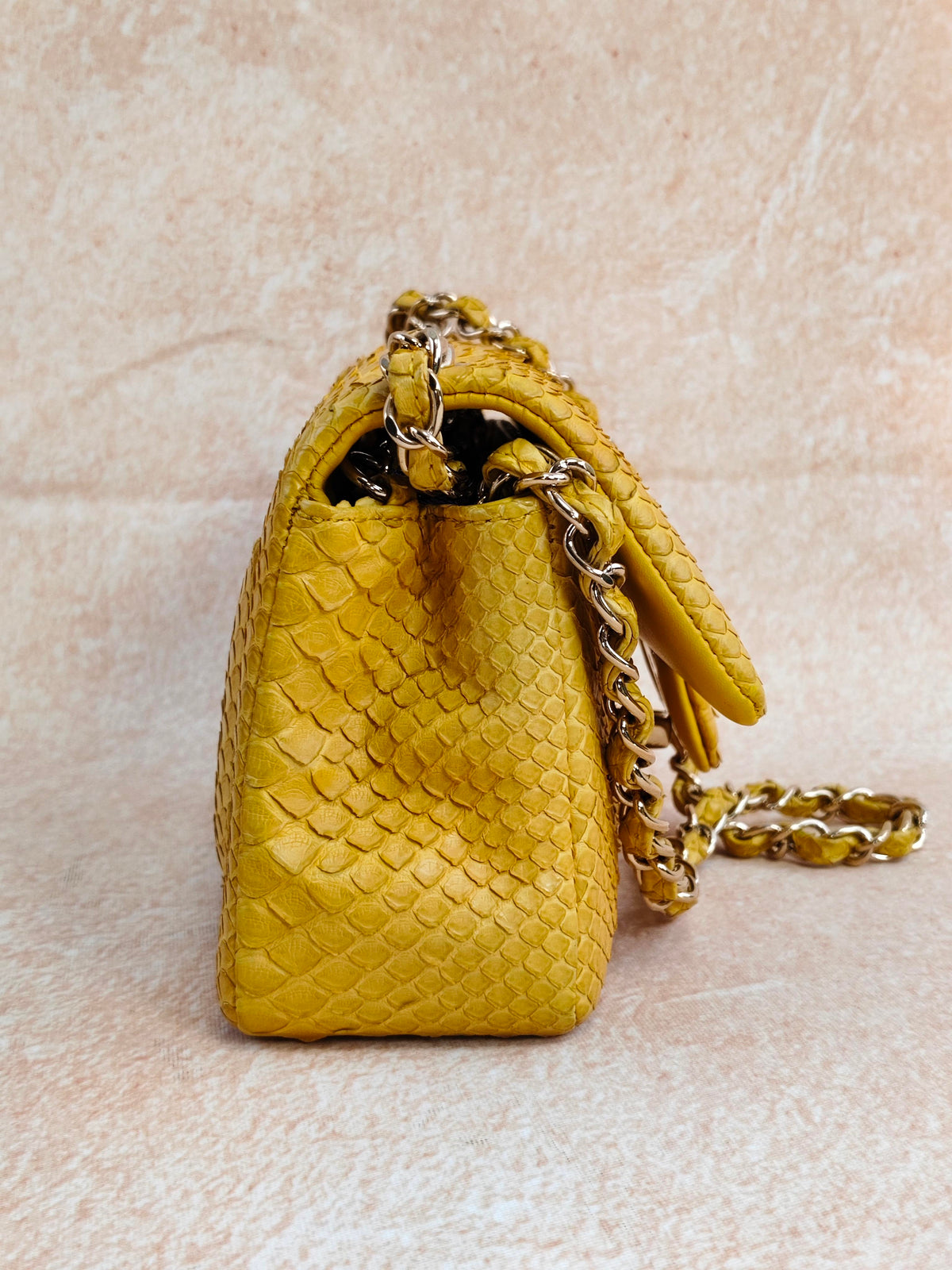 Chanel Yellow Python  Rectangular Classic Single Flap