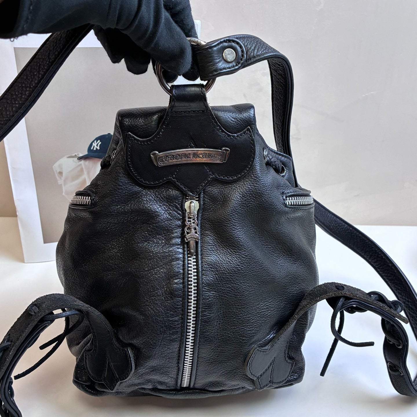 Chrome Hearts / 克罗心 Strapped Backpack Size 22*25*15 Cowhide Material Black 99% New Backpack