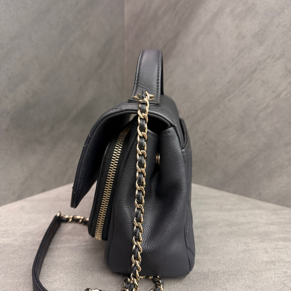 Chanel Affinity Small Black Gold Messenger Bag, Black Gold Litchi Cowhide, 27-series with authenticity card