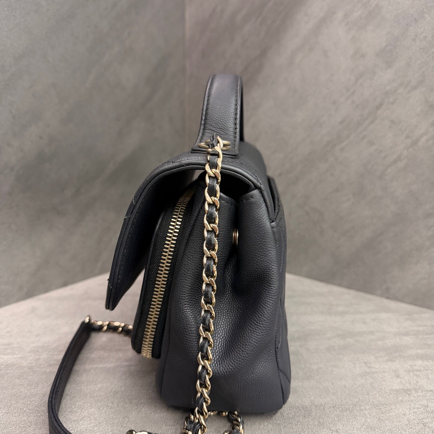 Chanel Affinity Small Black Gold Messenger Bag, Black Gold Litchi Cowhide, 27-series with authenticity card
