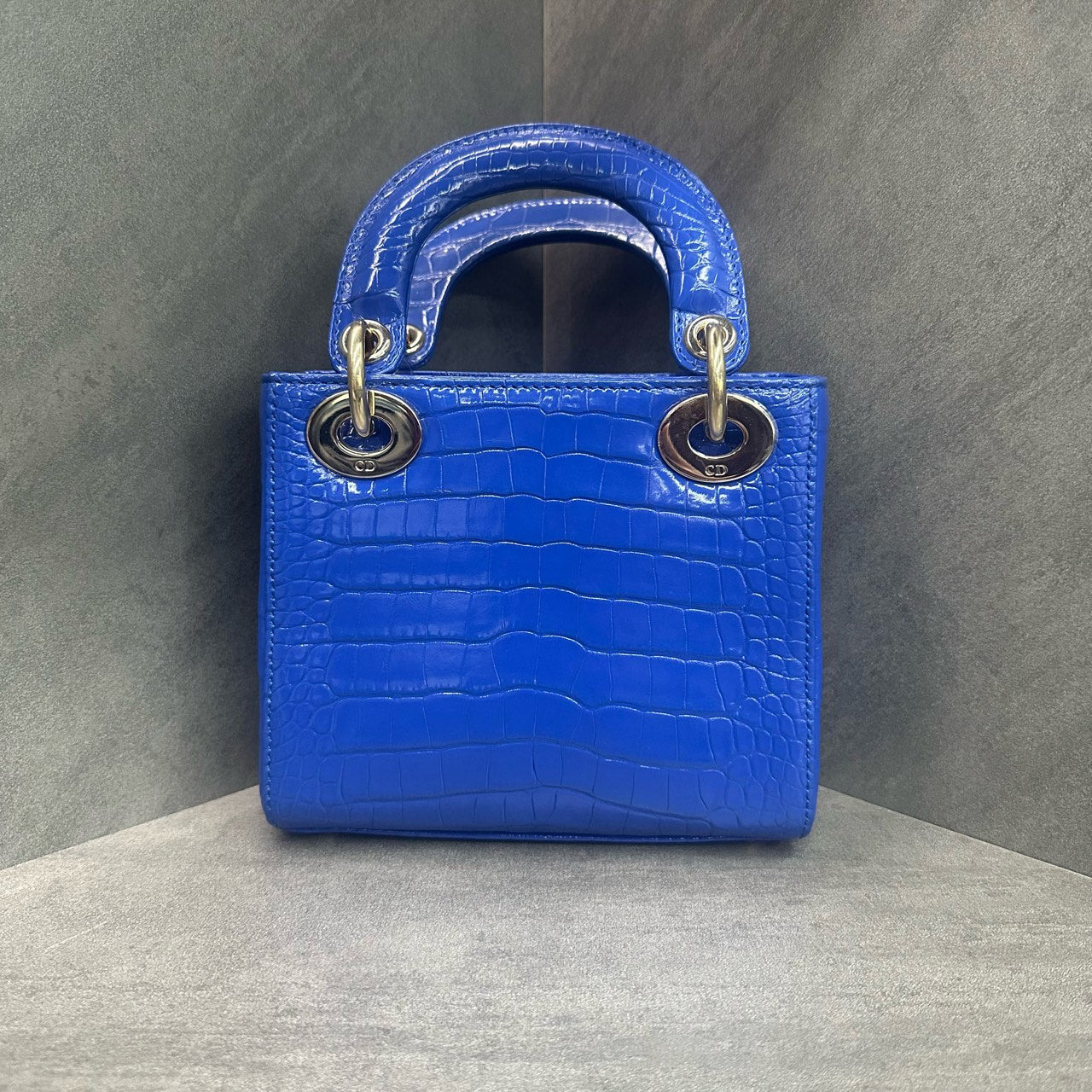Dior Lady Dior crocodile 3-grid blue silver clasp 2021 99% new