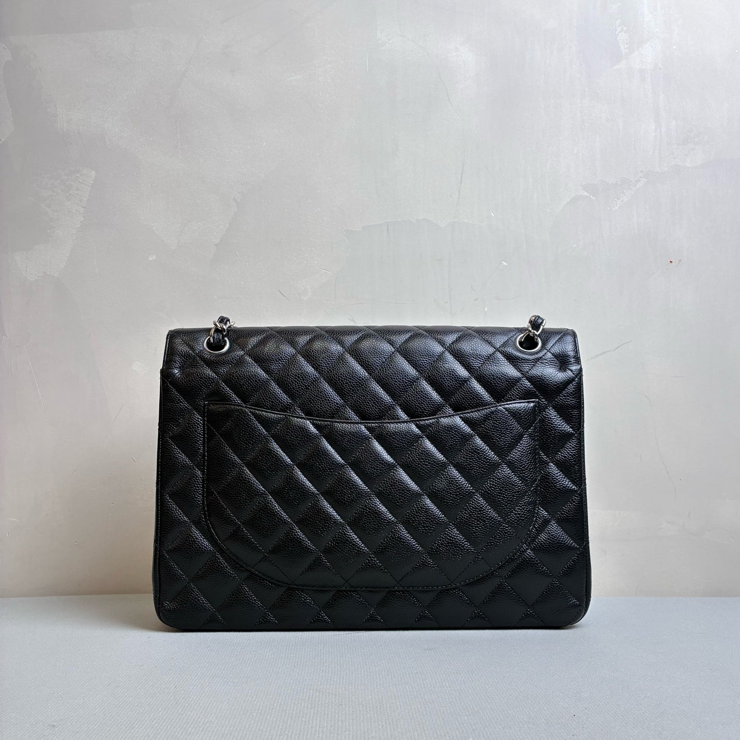 Chanel 99% New CF Maxi 23 Open Black and Silver Litchi Leather Chain Bag Size 33*23