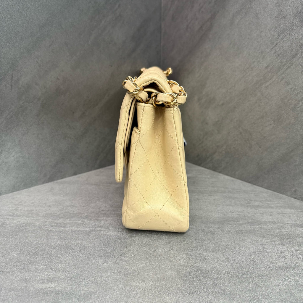 Chanel Beige Lambskin CF Medium Bag, Structured Design, Clean Interior, 15-Series, Available at a Good Price.