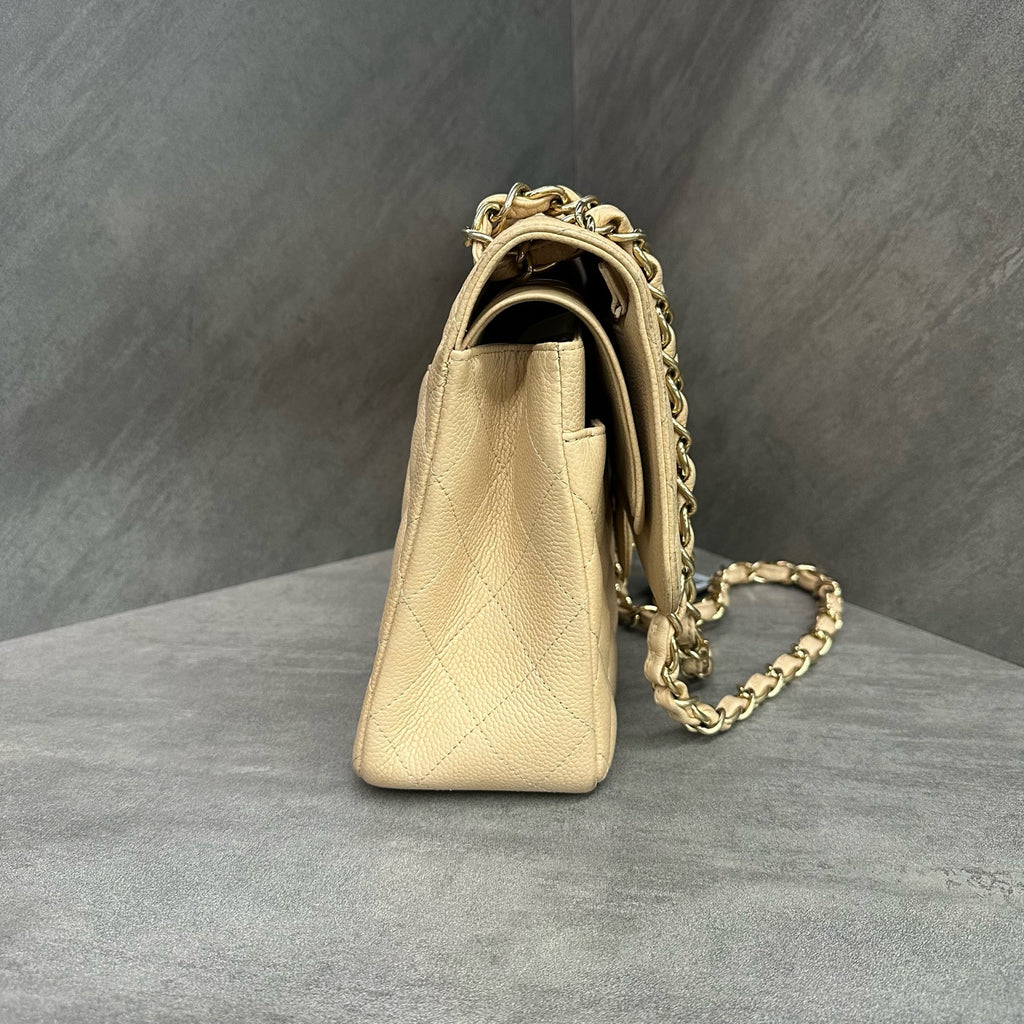 Chanel cf jumbo Large beige gold lychee cowhide 14 open bag type three-dimensional inside clean