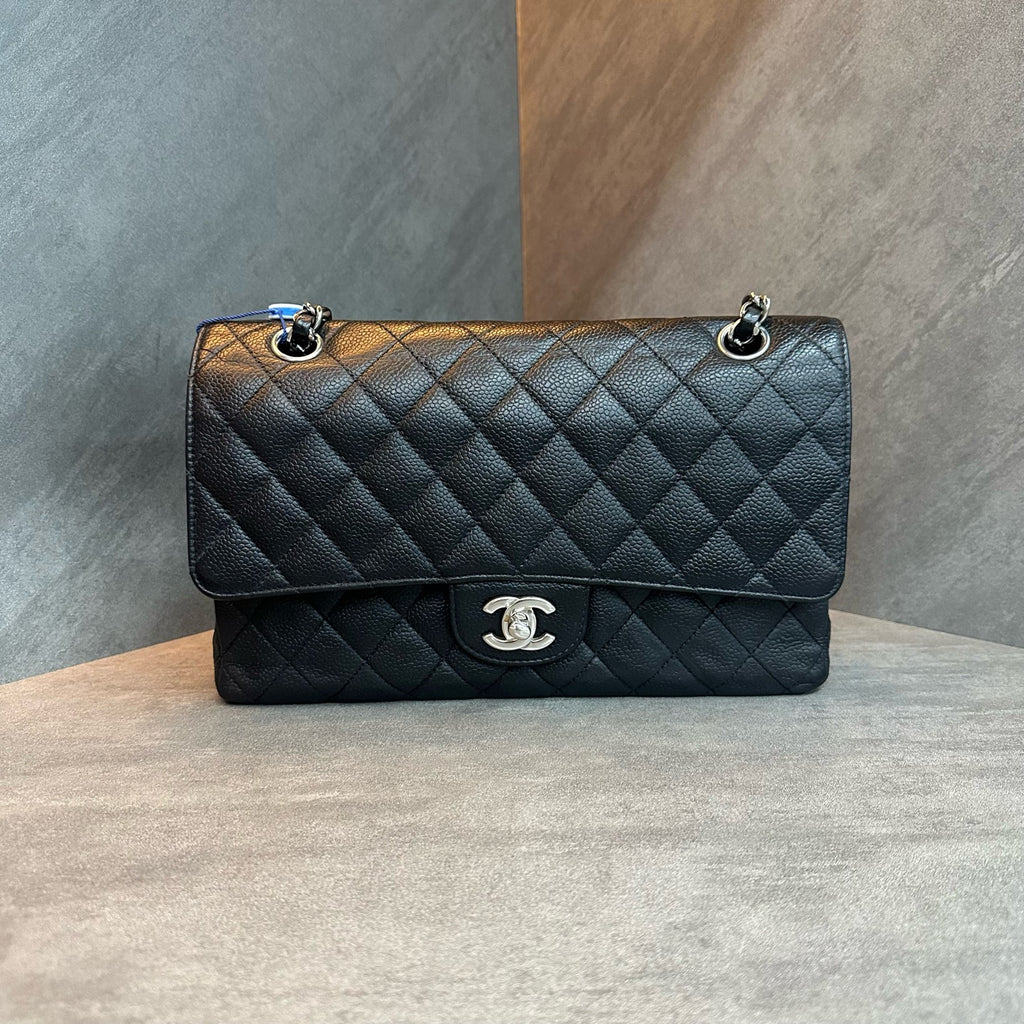 Chanel cf medium size black silver lychee cowhide chain bag, 16 opening type, three-dimensional inside clean