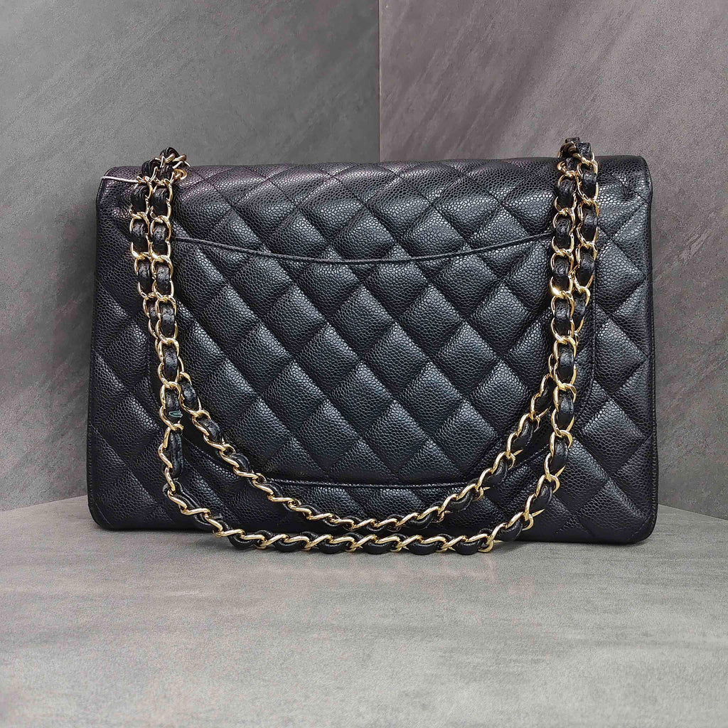 Chanel CF Maxi Black and Gold Litchi Leather 19 Opening with Card and Complete Set