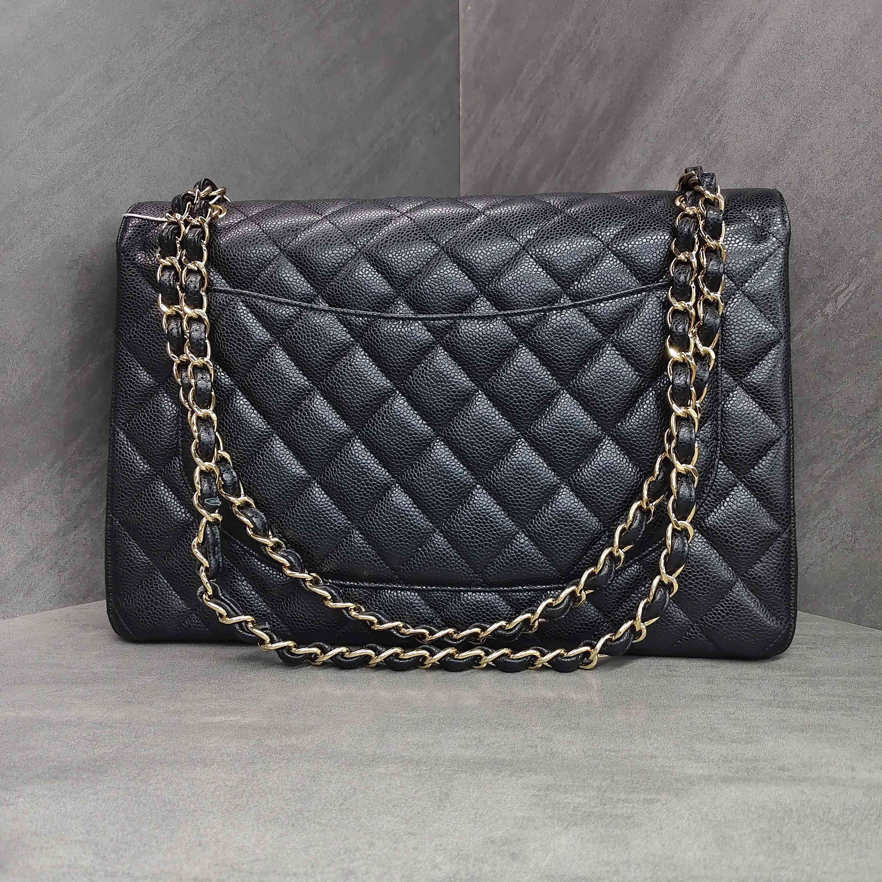 Chanel CF Maxi Black and Gold Litchi Leather 19 Opening with Card and Complete Set