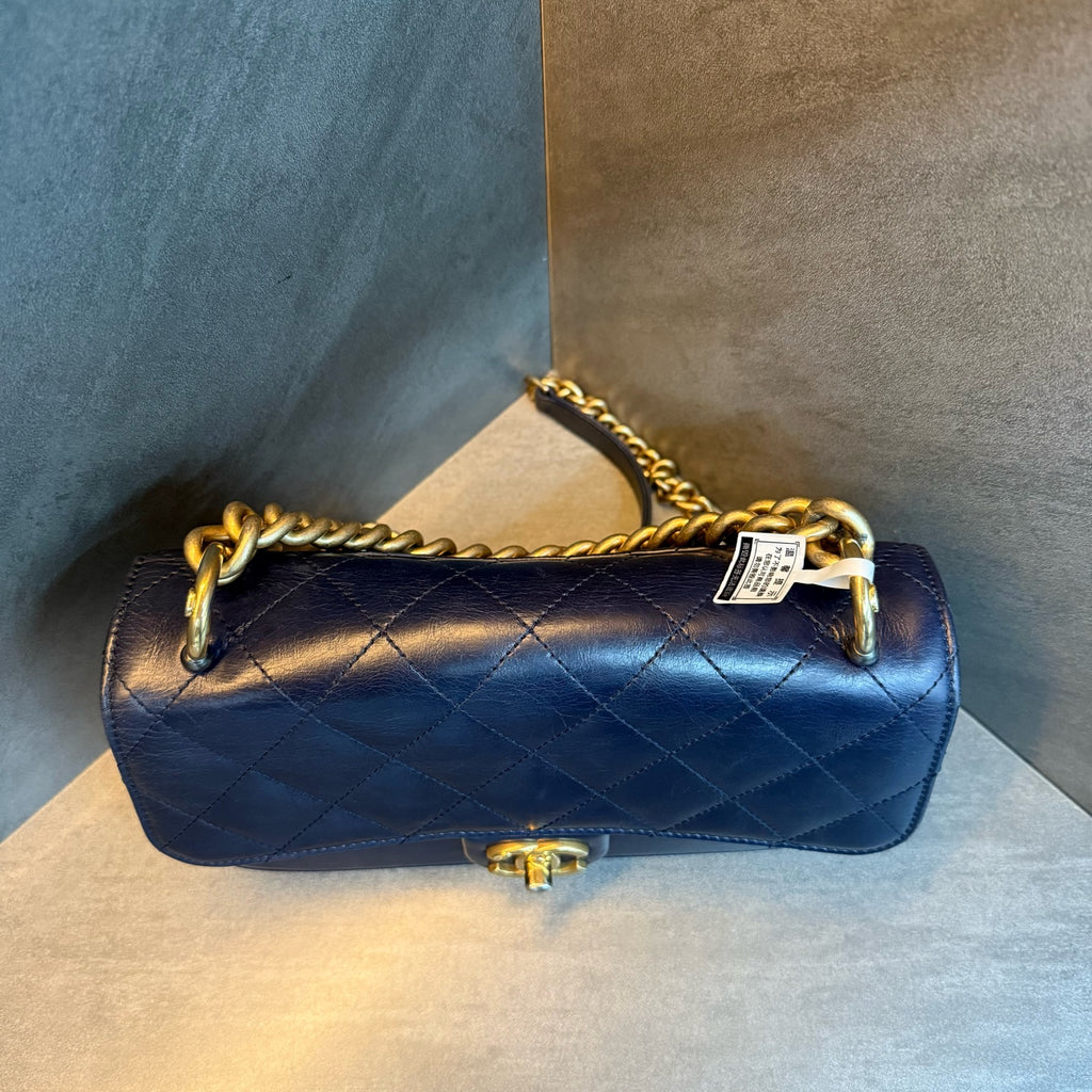Chanel Navy Blue Calfskin Gold-tone Hardware Metropolitan Accordion Tote Shoulder Bag, 24 Series with Authenticity Card