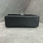 Chanel CF Jumbo Black and Silver Caviar Chain Bag, Chip Version, Structured Shape, Clean Interior.