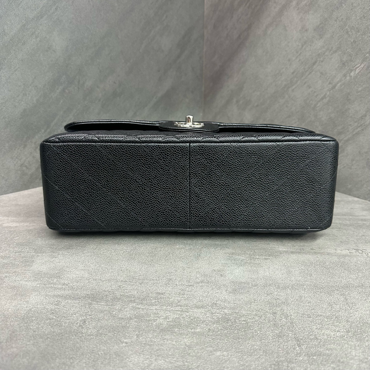 Chanel CF Jumbo Black and Silver Caviar Chain Bag, Chip Version, Structured Shape, Clean Interior.