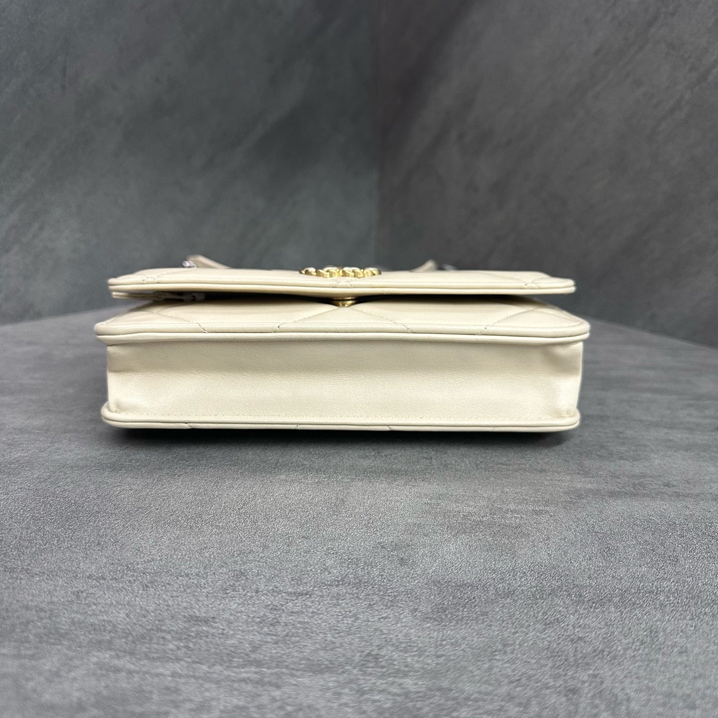 Chanel 19bag woc beige gold-tone chain bag, classic diamond quilted, 31 series with authenticity card