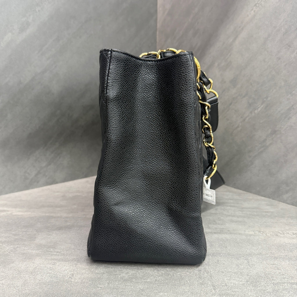 Chanel GST Litchi Leather Black and Gold 16 Opening Card Bag, Perfect Bag Shape
