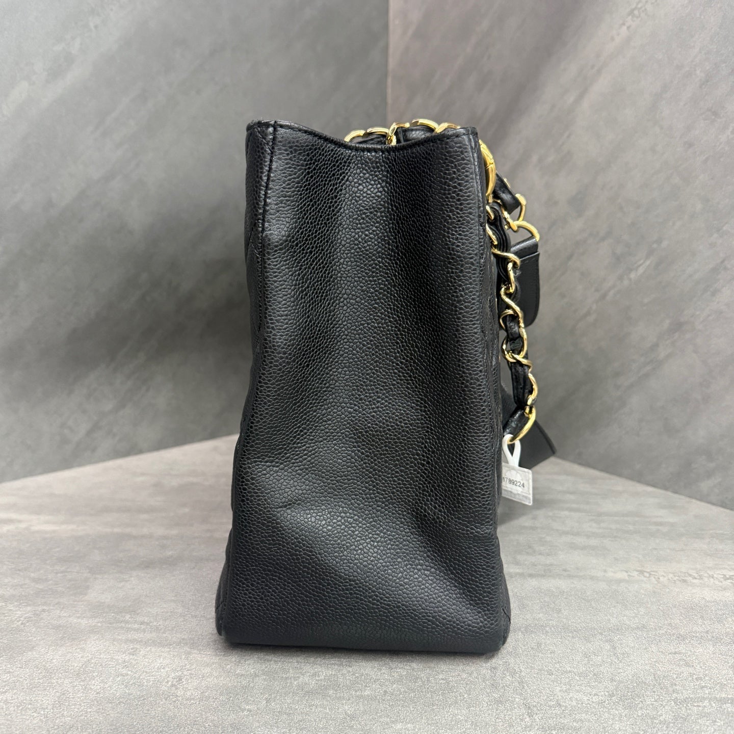 Chanel GST Litchi Leather Black and Gold 16 Opening Card Bag, Perfect Bag Shape