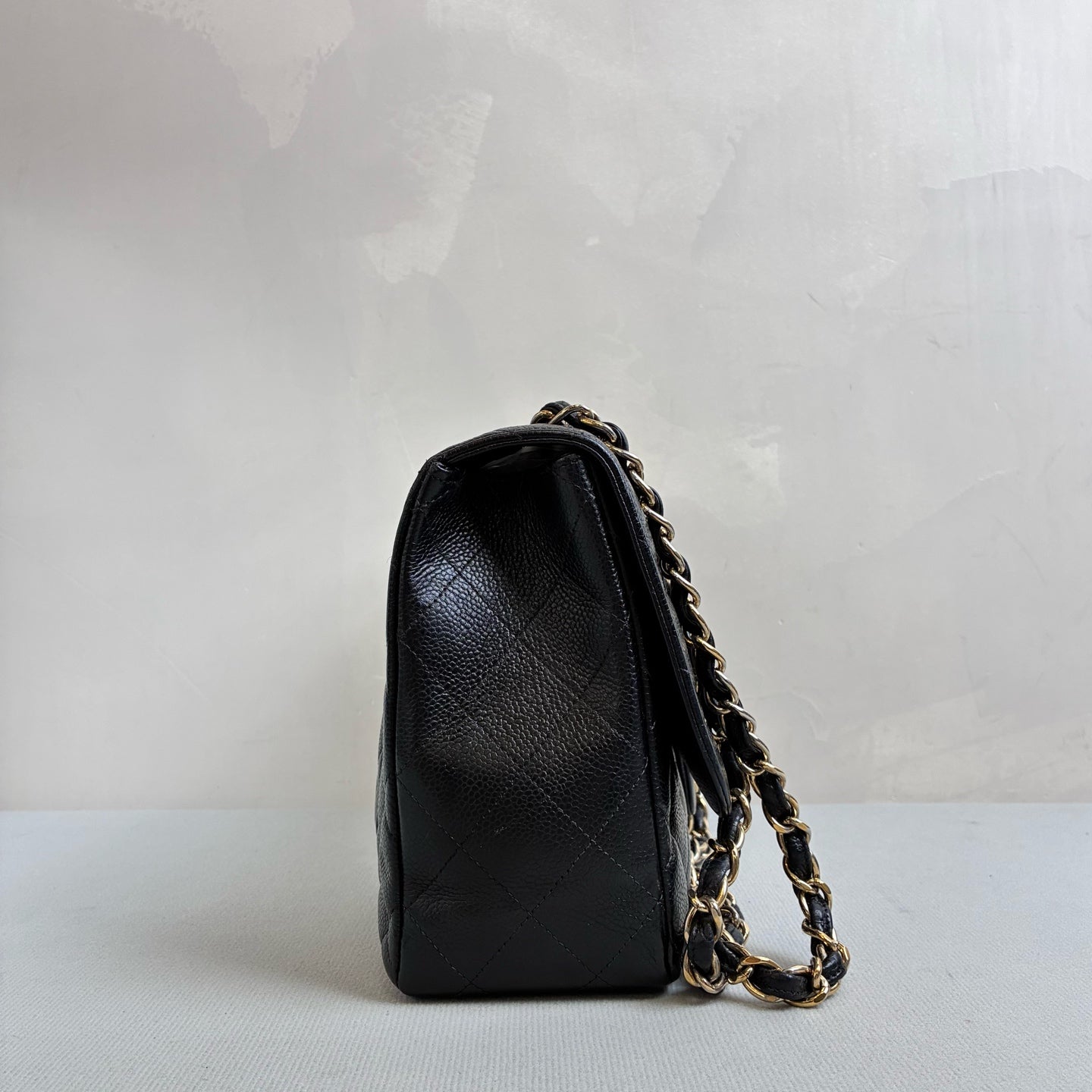 Chanel 99 New 13-inch Jumbo CF Black Gold Pebbled Leather Single Flap Size 30*18