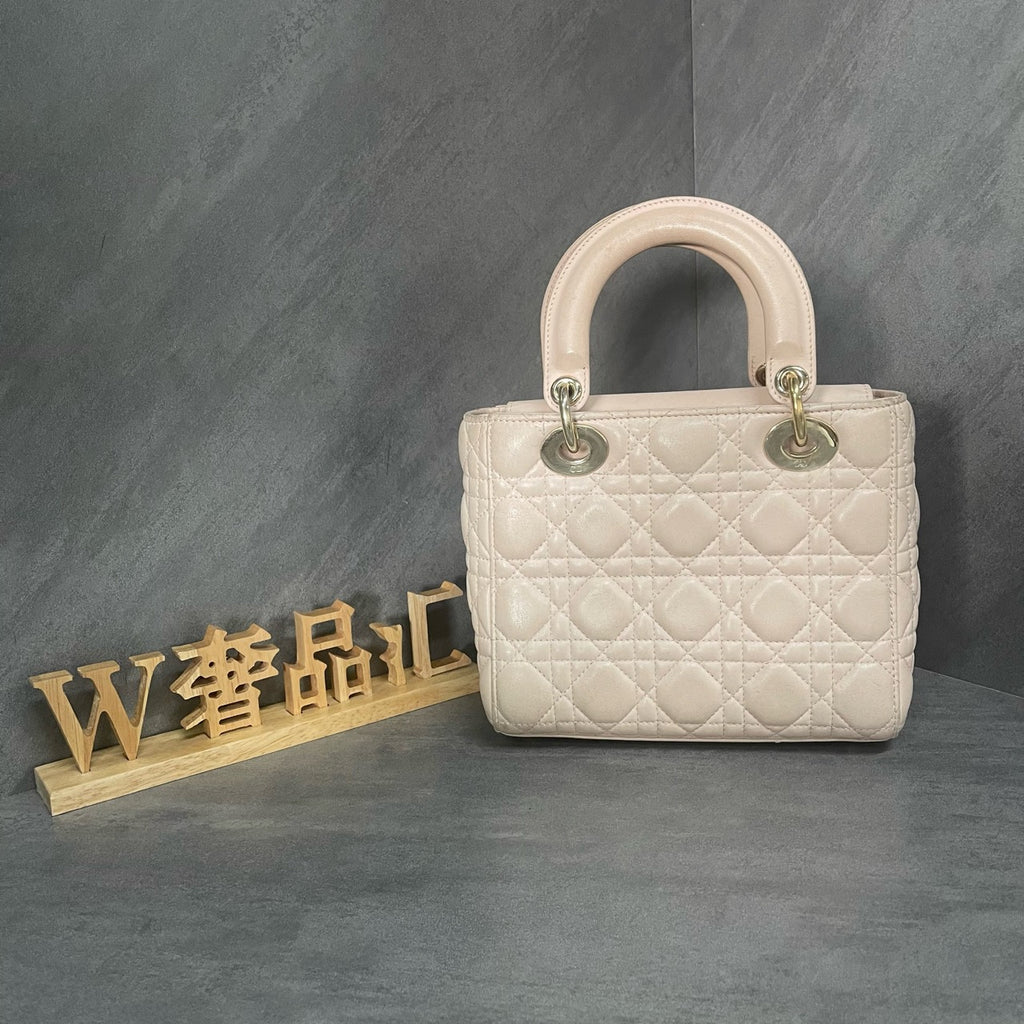 Dior Lady Dior Mini with 4 compartments, pink with gold-tone hardware, emblem shoulder strap, serial number starting with 17, serious buyers only.