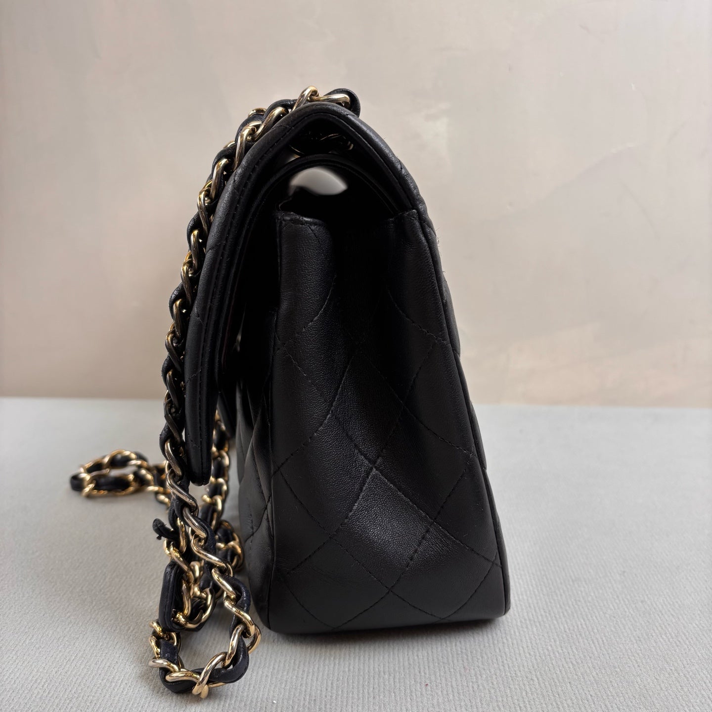 CHANEL Black and Silver Double Flap CF Jumbo Shoulder Crossbody Bag Lambskin Large Black and Gold Size: 30*20 1
