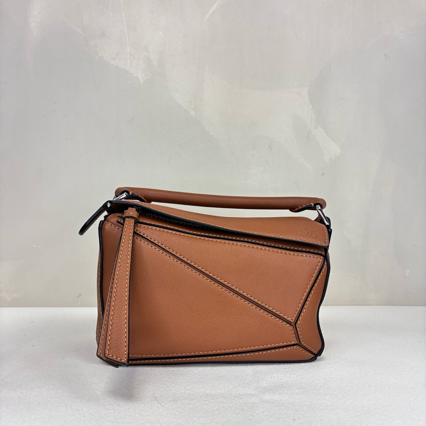 LOEWE 99% New Puzzle Mini Women's Bag Brown Leather with Removable and Adjustable Shoulder Strap