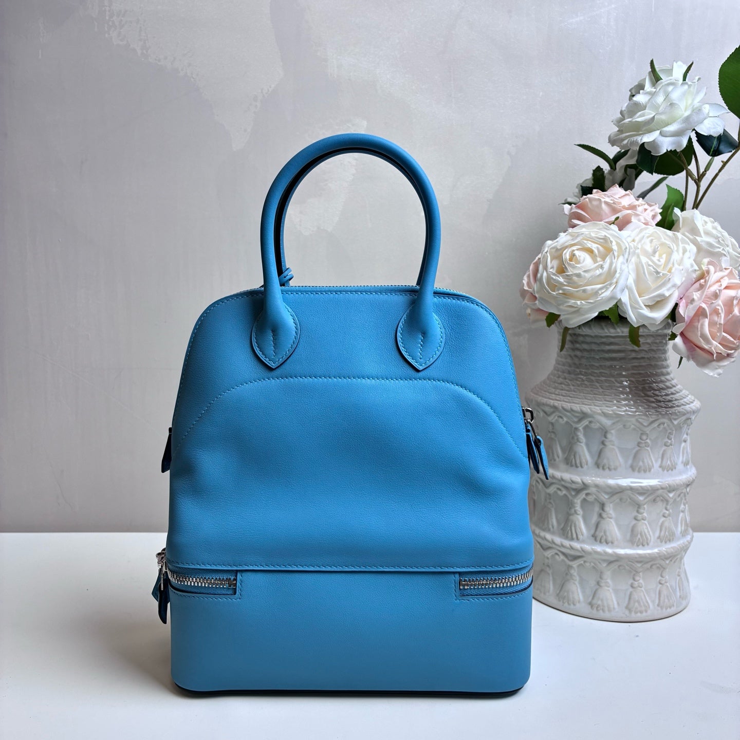 Hermès Bolide Secret Swift Leather Silver Buckle Blue Tote Bag T Stamp 99% New Size
