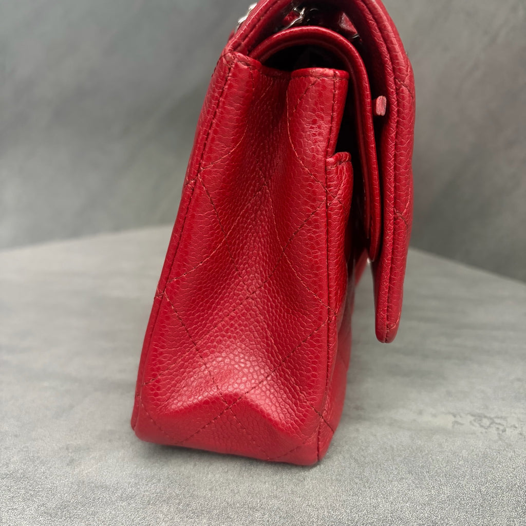 CHANEL red lychee pattern cf medium size 14 with warranty card in original condition