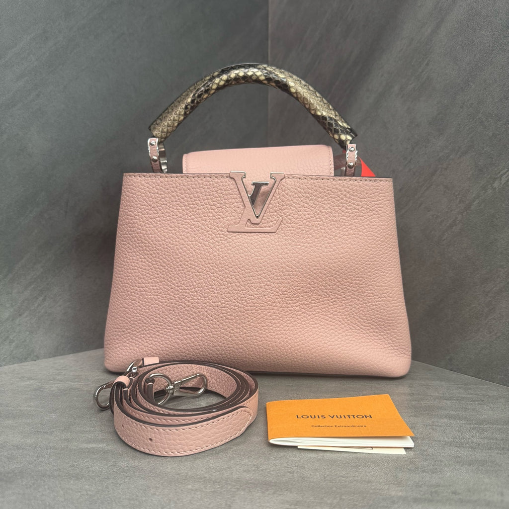 LV Louis Vuitton Capucines BB Pink Cowhide with Snake Handle, 18 Serial Code, Original Condition