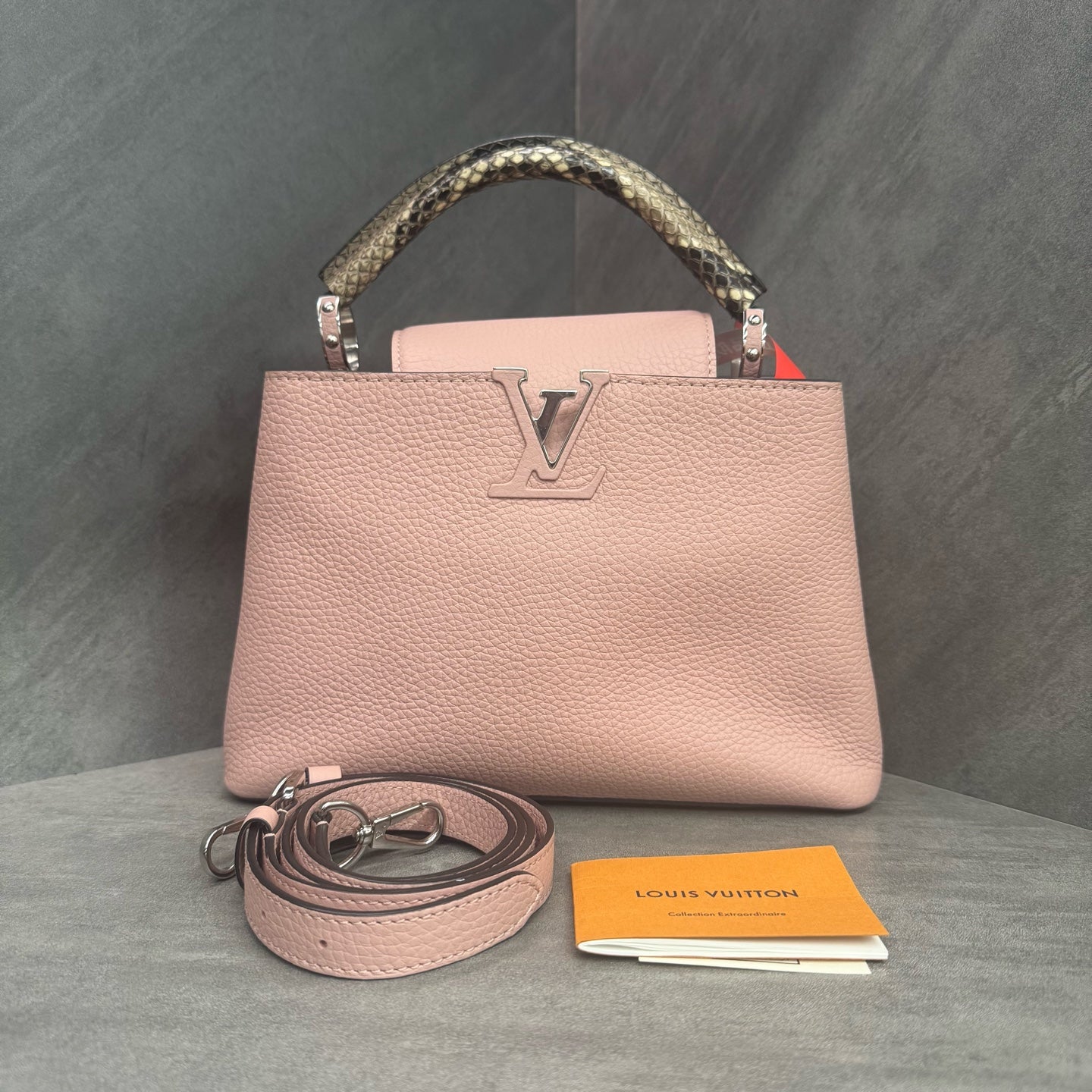 LV Louis Vuitton Capucines BB Pink Cowhide with Snake Handle, 18 Serial Code, Original Condition