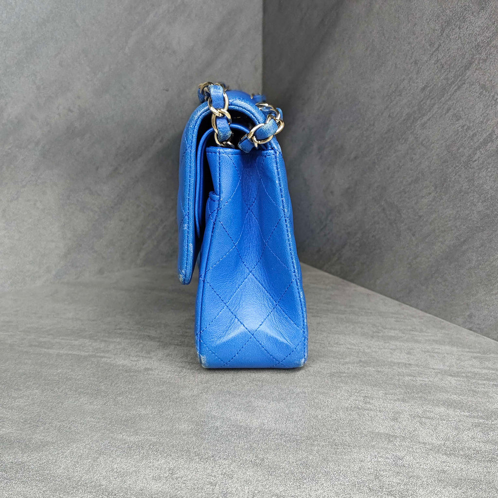 Chanel Medium Blue Gold Lambskin Chain Bag 21 Opening with Card