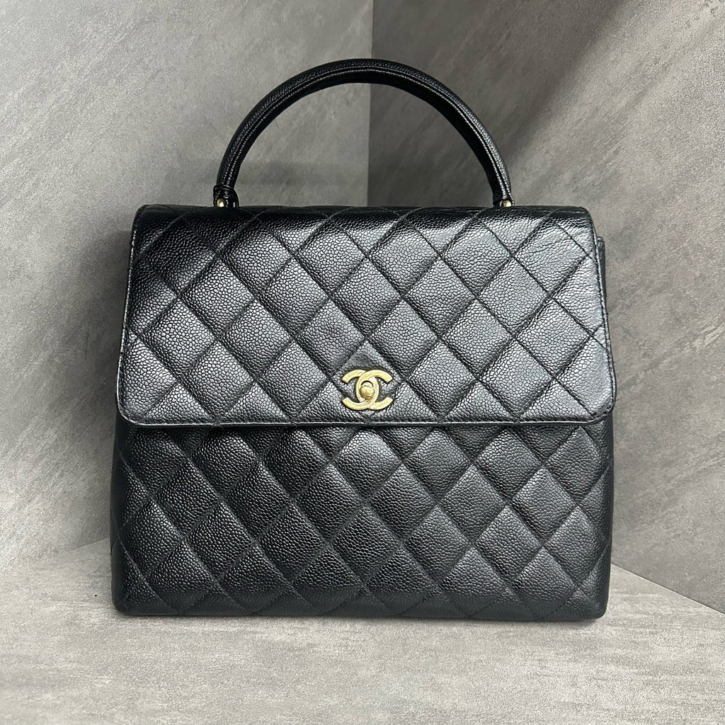 Chanel Kelly Black Gold Caviar Leather Tote Bag Vintage 7-series