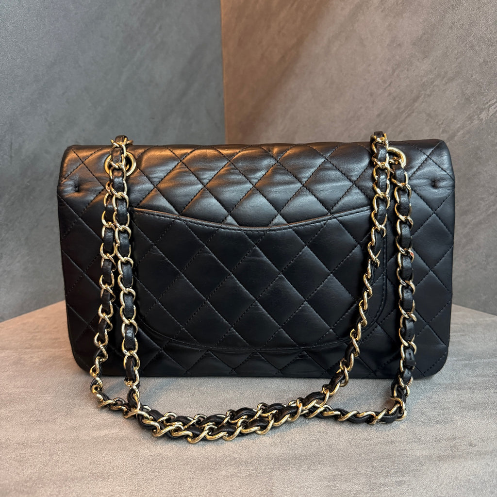 Chanel Classic Flap Medium, Black Lambskin with Gold Hardware, Structured Silhouette, Clean Interior, 14-series with Authenticity Card