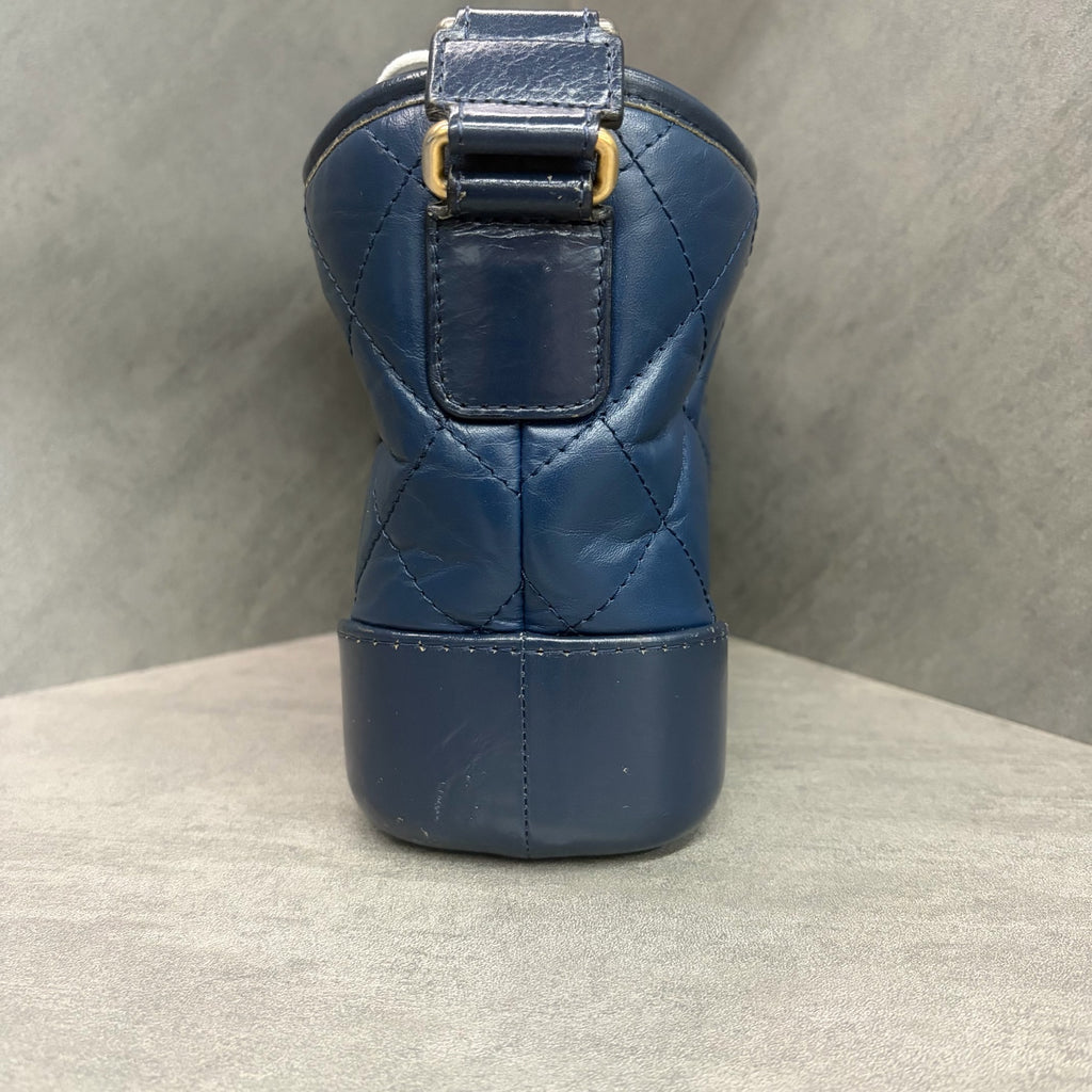 Chanel Gabrielle small size, gold-tone hardware, calfskin, navy blue, 26th production code, with authenticity card