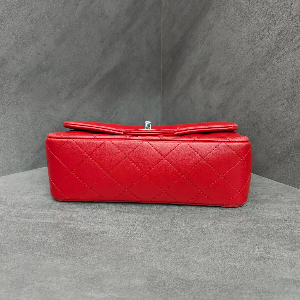 Chanel CF Squared Bag Red Silver Lambskin Chain Bag 18K with Cards Structured Shape Clean Interior #Chanel/Chanel