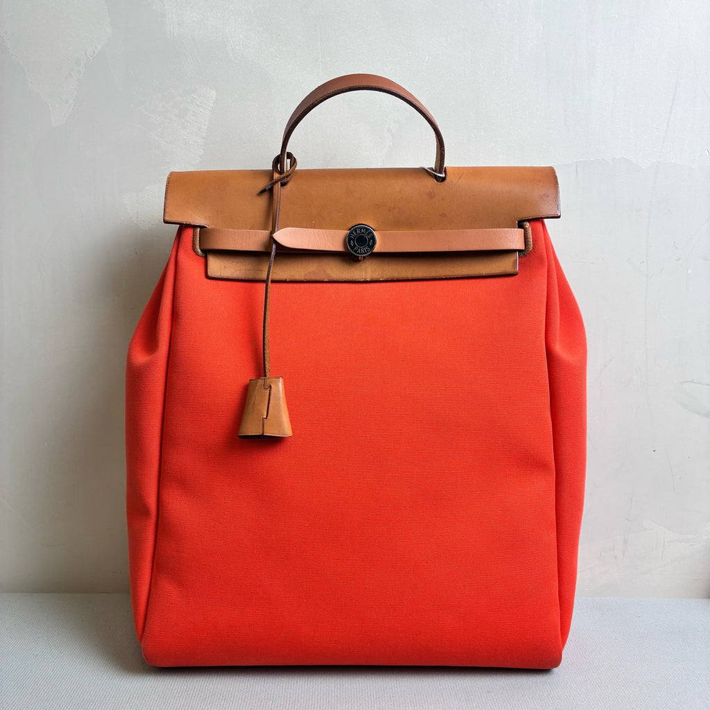 Hermes Herbag Backpack Handbag 95% New Size 30*36 Orange Canvas Frame G
